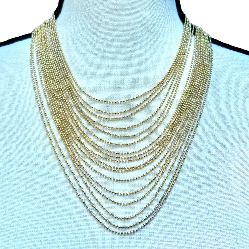 VINTAGE JOAN RIVERS 16 CHAIN SHINY GOLD TONE BALL CHAIN BEADED NECKLACE